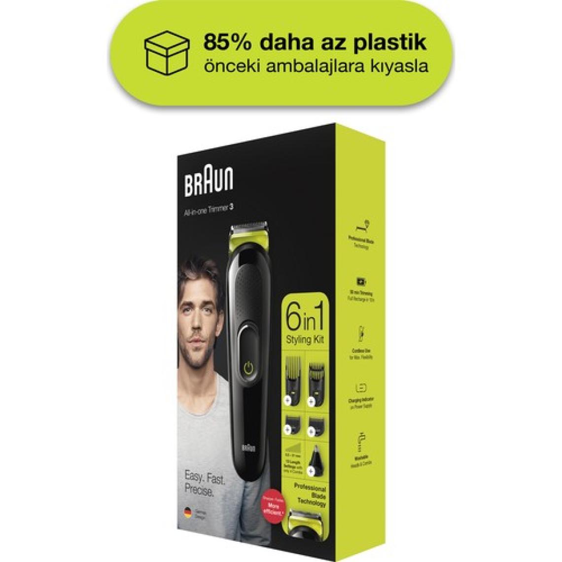 Braun MGK 3221 Şarjlı Erkek Bakım Kiti 6 Ek Ataşman, Kuru Kullanım Kablosuz Şekillendirici - Siyah/Yeşil
