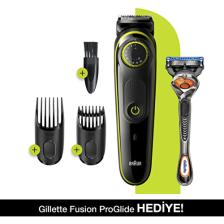 Braun BT 3241 Şarjlı Saç&Sakal Şekillendirici - Siyah/Yeşil + Gillette Fusion ProGlide