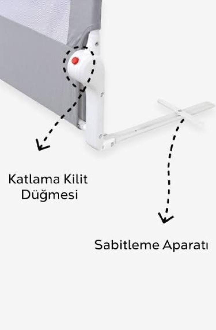 Meleni Baby 180 x 65 cm Katlanır Bebek Yatak Bariyeri x Mega Boy Koruma Bariyeri Koruyucu Baza Korkuluğu Gri