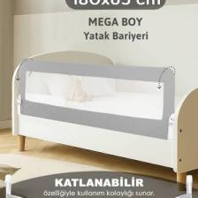 Meleni Baby 180 x 65 cm Katlanır Bebek Yatak Bariyeri x Mega Boy Koruma Bariyeri Koruyucu Baza Korkuluğu Gri