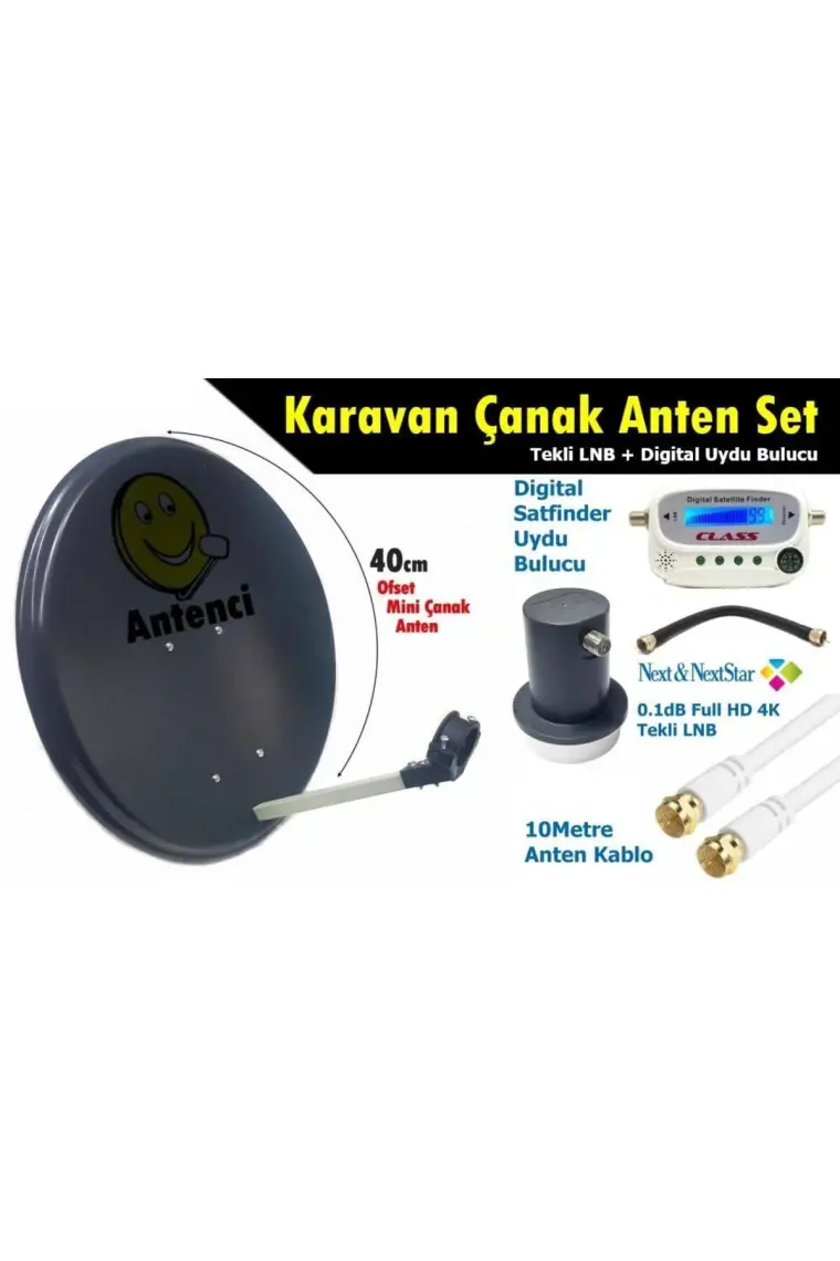 Antenci 40CM Karavan Çanak Anten Seti +Dijital Uydu Bulucu