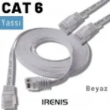 IRENIS CAT6 Yassı Ethernet (Network, LAN) Kablosu, Beyaz, 7.50 metre