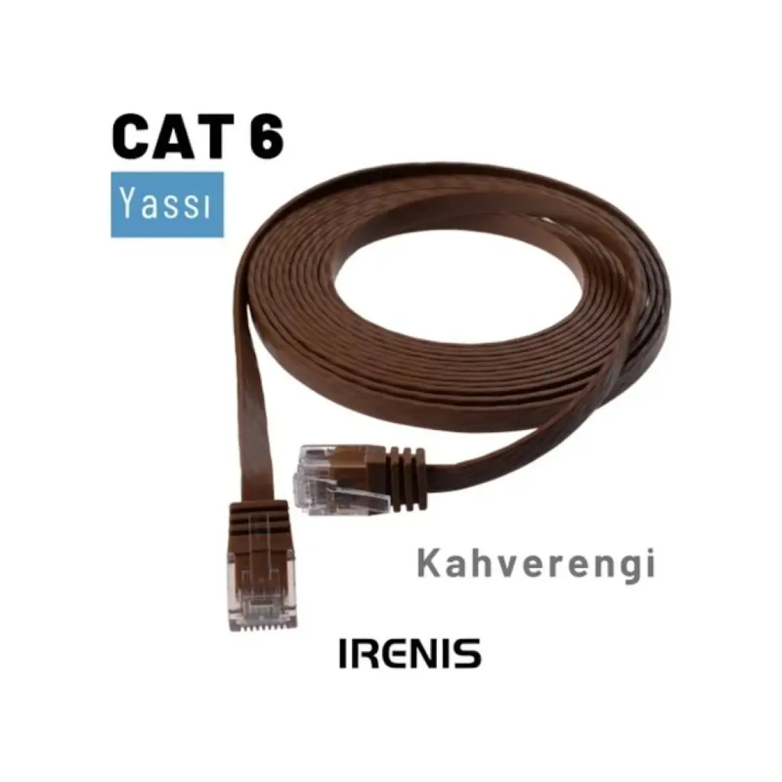 IRENIS CAT6 Yassı Ethernet (Network, LAN) Kablosu, Kahverengi, 15 metre