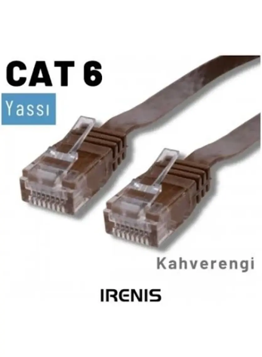 IRENIS CAT6 Yassı Ethernet (Network, LAN) Kablosu, Kahverengi, 50 cm