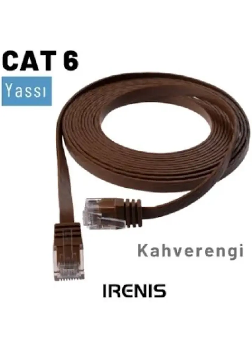 IRENIS CAT6 Yassı Ethernet (Network, LAN) Kablosu, Kahverengi, 50 cm