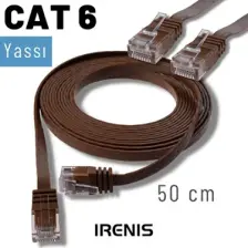 IRENIS CAT6 Yassı Ethernet (Network, LAN) Kablosu, Kahverengi, 50 cm