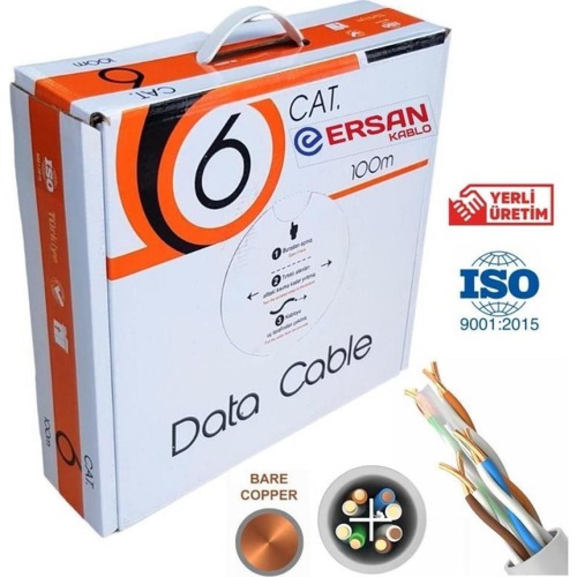 Ersan Kablo 23AWG Full Bakır Cat6 Kablo Gri 100MT Yerli Üretim