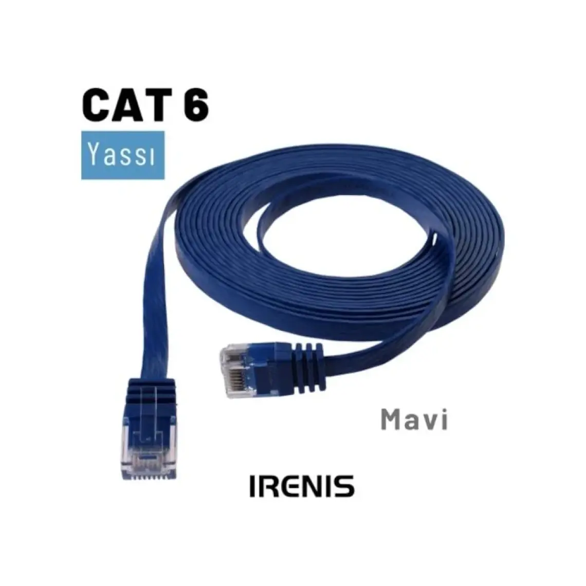 IRENIS CAT6 Yassı Ethernet (Network, LAN) Kablosu, Mavi, 3 metre