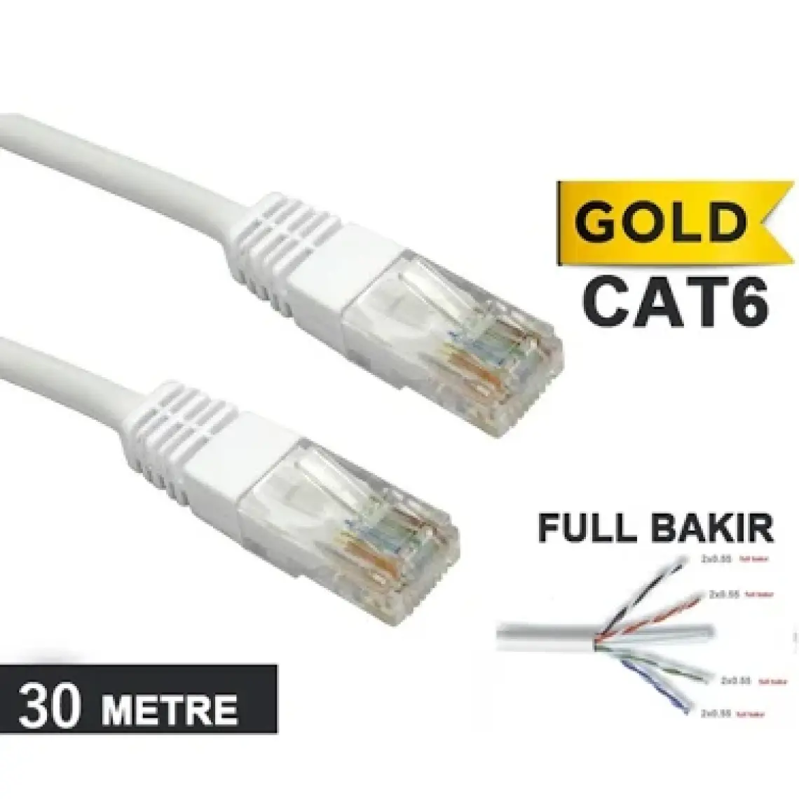 Compaxe 30 Mt Cat6 Jaklı Fişli Hazır İnternet Ağ Kablosu