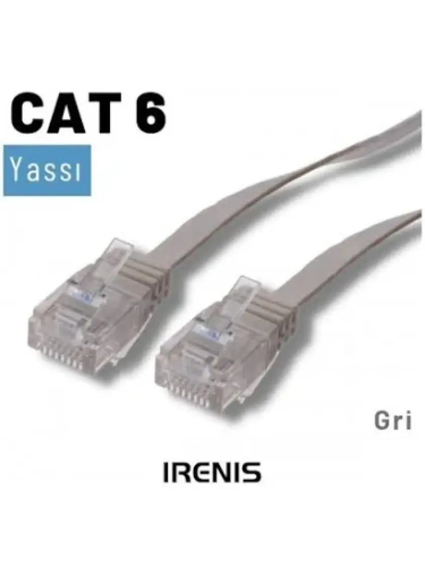 IRENIS CAT6 Yassı Ethernet (Network, LAN) Kablosu, Gri, 15 metre