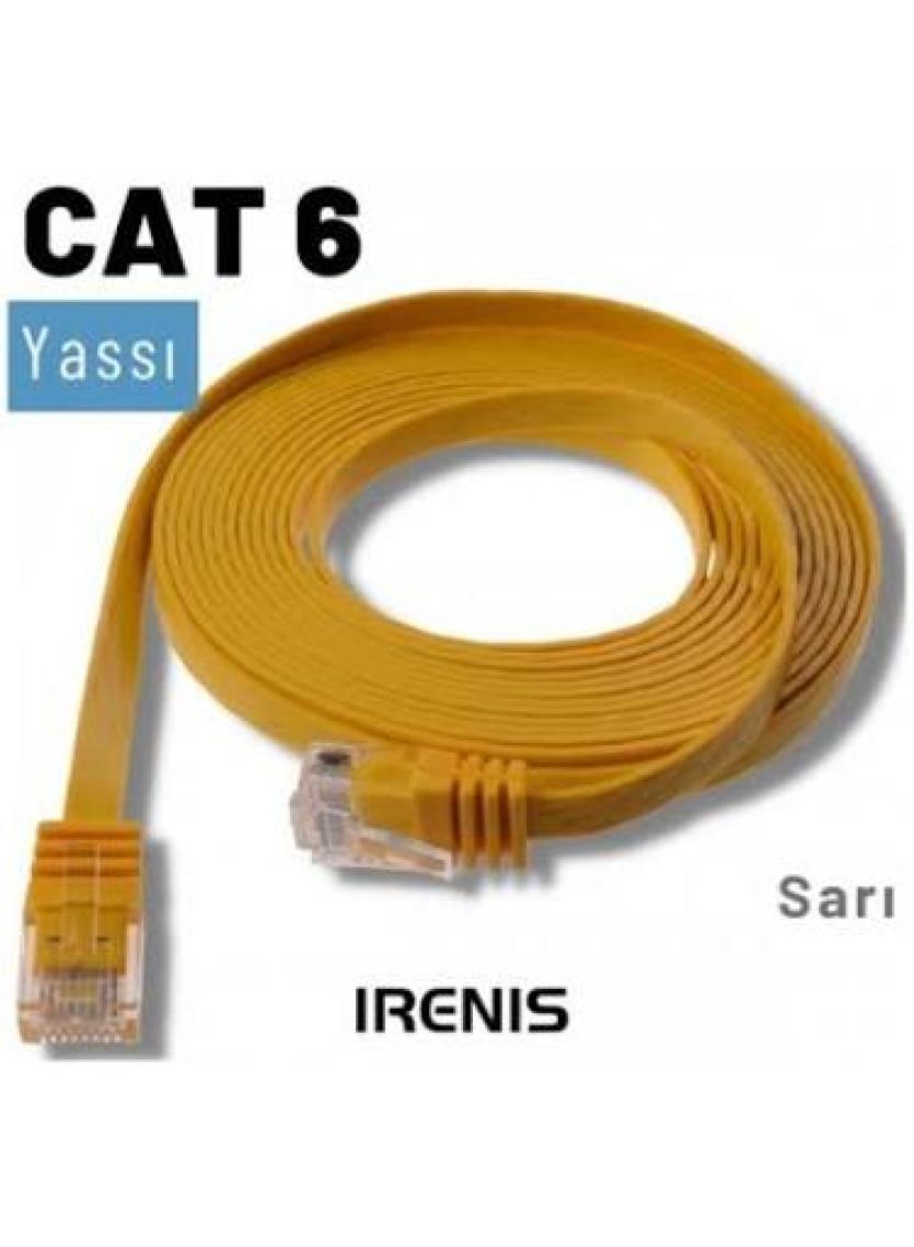 IRENIS CAT6 Yassı Ethernet (Network, LAN) Kablosu, Sarı, 2 metre