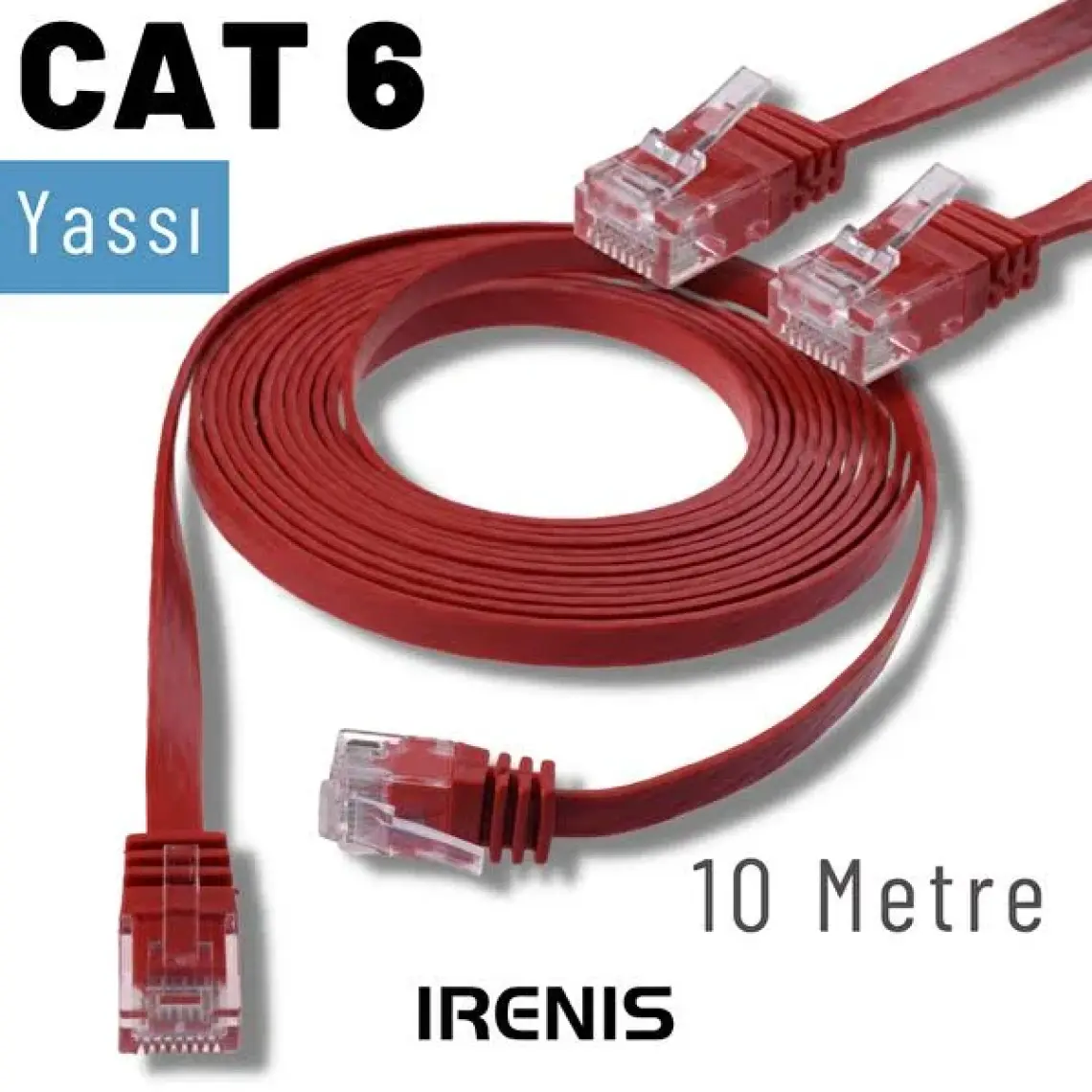 IRENIS CAT6 Yassı Ethernet (Network, LAN) Kablosu, Kırmızı, 10 metre