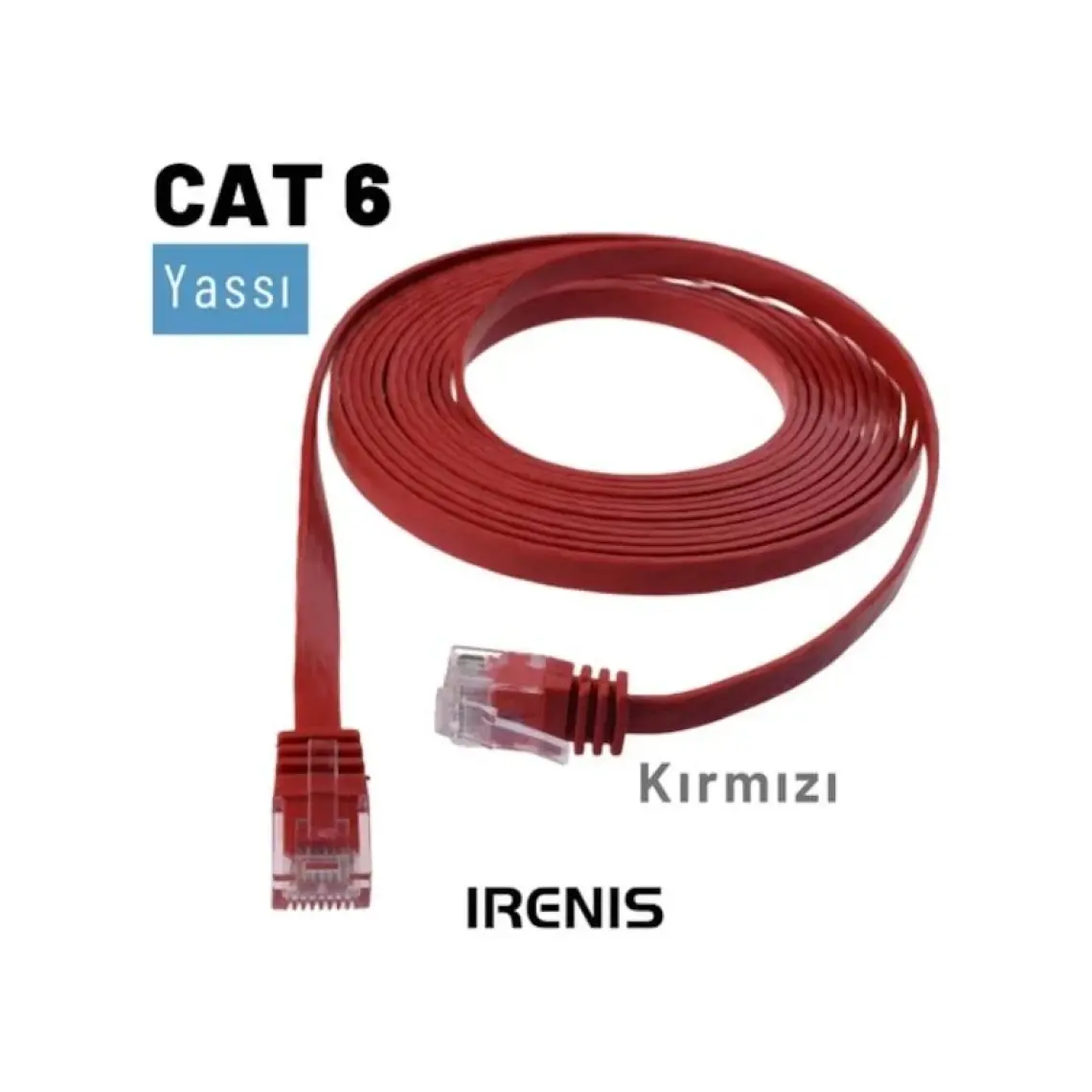 IRENIS CAT6 Yassı Ethernet (Network, LAN) Kablosu, Kırmızı, 10 metre
