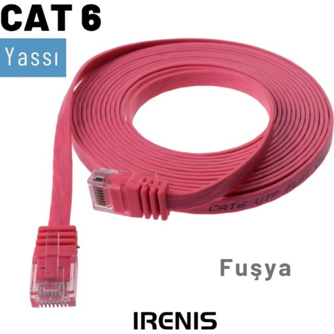 IRENIS CAT6 Yassı Ethernet (Network, LAN) Kablosu, Fuşya, 1 metre