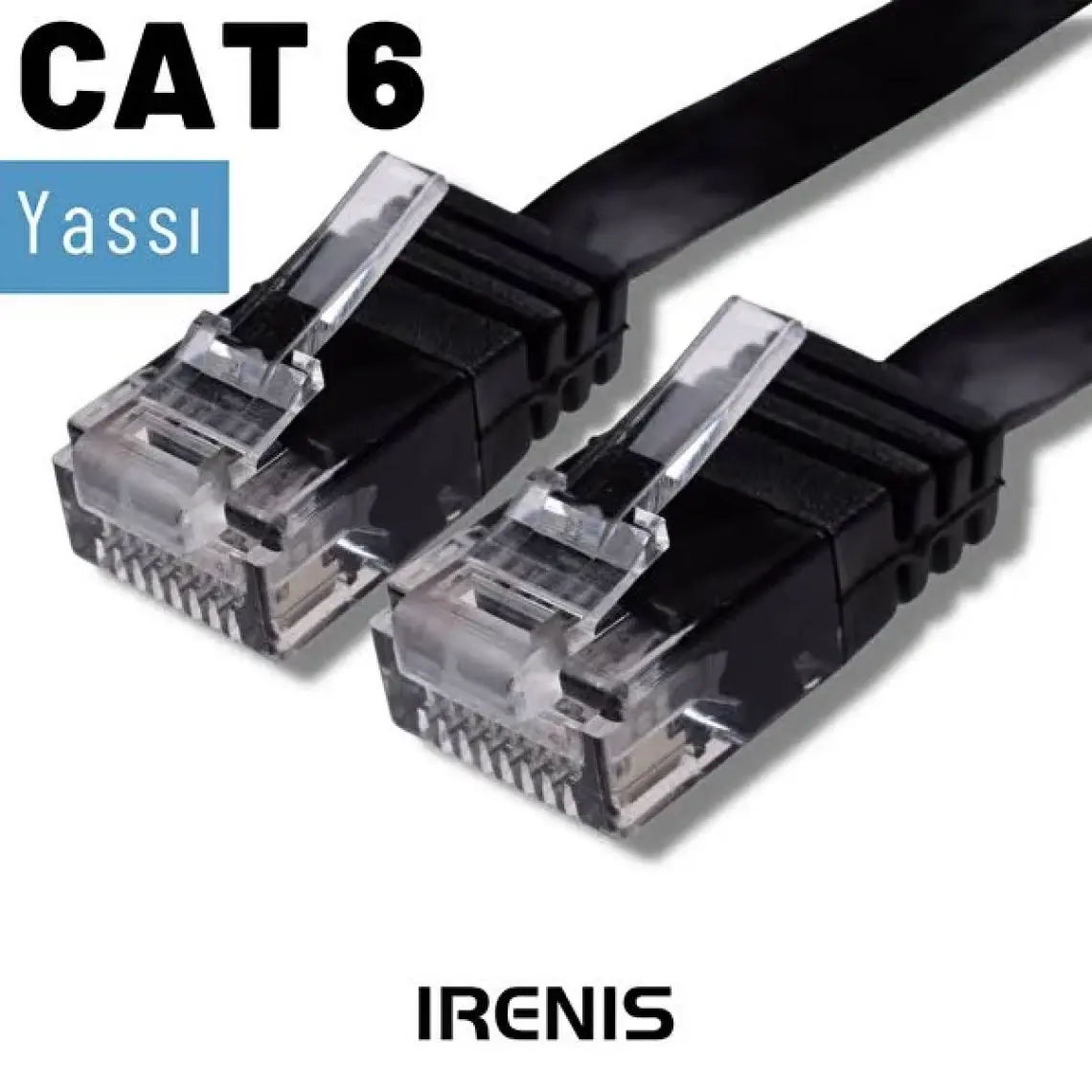 IRENIS CAT6 Yassı Ethernet (Network, LAN) Kablosu, Siyah, 5 metre