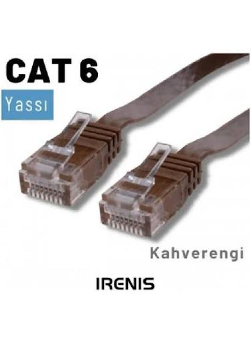 IRENIS CAT6 Yassı Ethernet (Network, LAN) Kablosu, Kahverengi, 3 metre