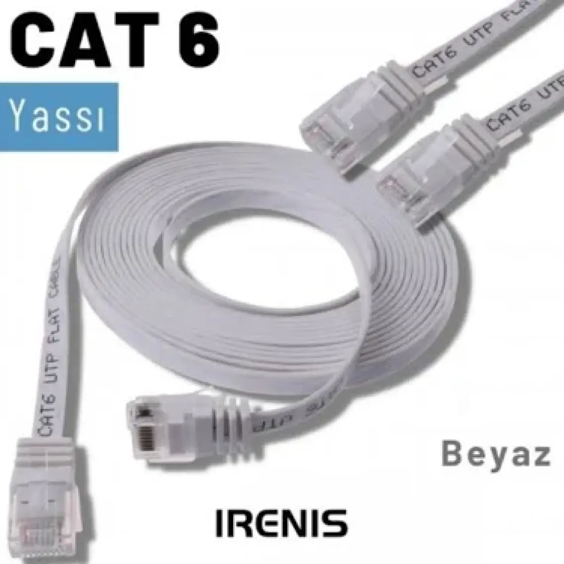 IRENIS CAT6 Yassı Ethernet (Network, LAN) Kablosu, Beyaz, 2 metre