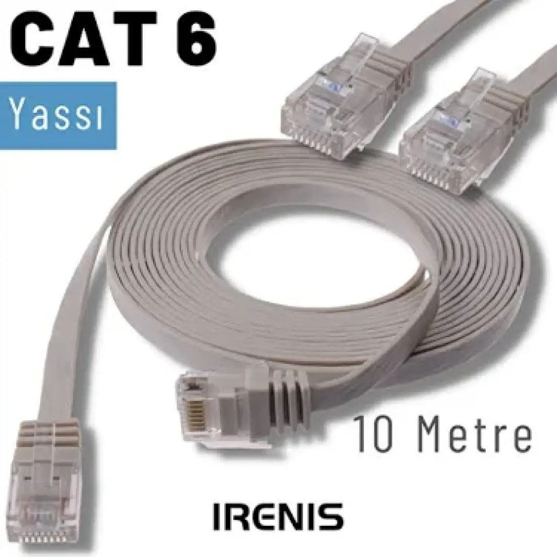 IRENIS CAT6 Yassı Ethernet (Network, LAN) Kablosu, Gri, 10 metre