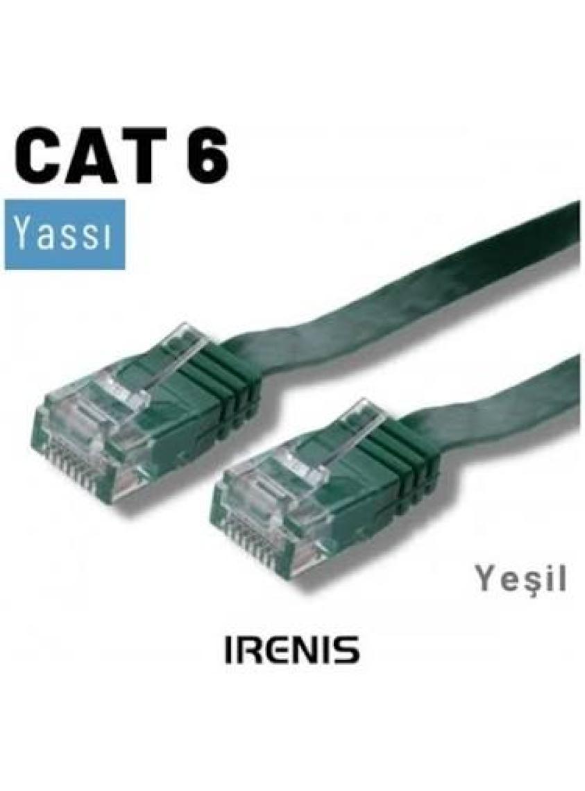 IRENIS CAT6 Yassı Ethernet (Network, LAN) Kablosu, Yeşil, 3 metre