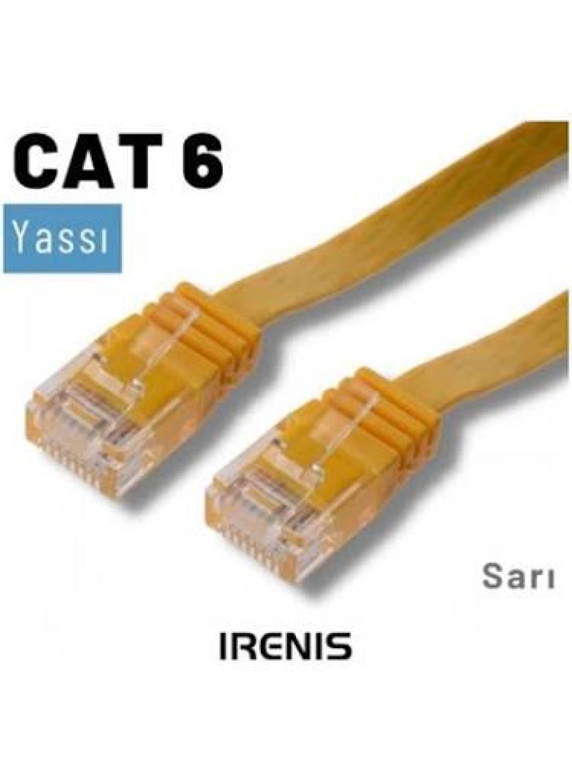 IRENIS CAT6 Yassı Ethernet (Network, LAN) Kablosu, Sarı, 10 metre