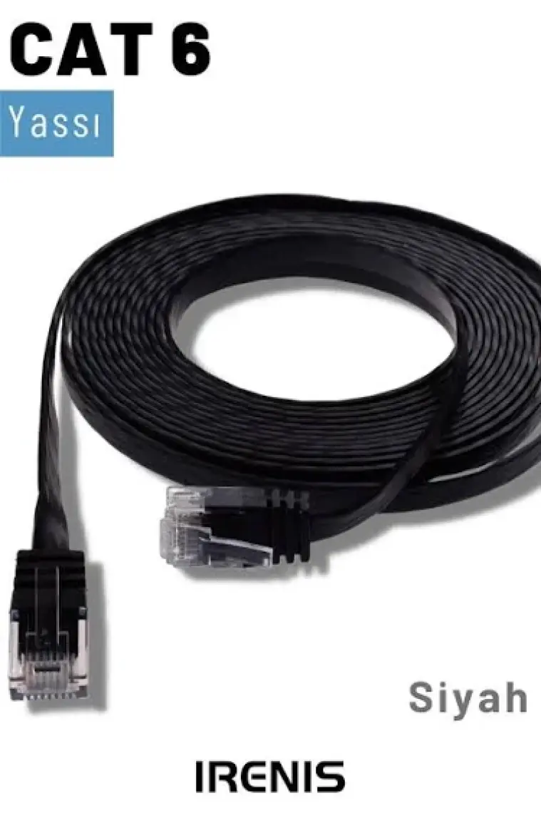 IRENIS CAT6 Yassı Ethernet (Network, LAN) Kablosu, Siyah, 15 metre