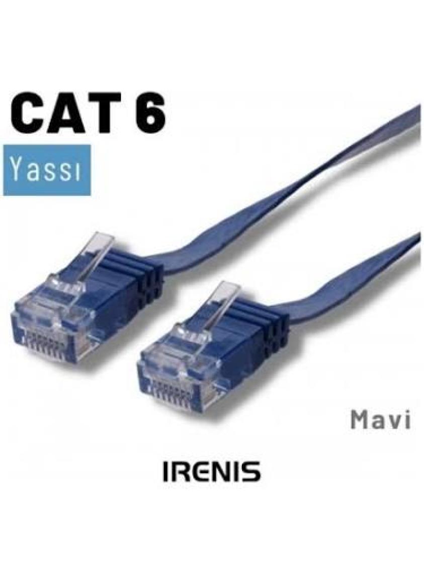 IRENIS CAT6 Yassı Ethernet (Network, LAN) Kablosu, Mavi, 7.50 metre