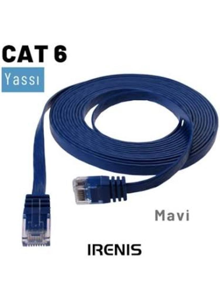 IRENIS CAT6 Yassı Ethernet (Network, LAN) Kablosu, Mavi, 7.50 metre