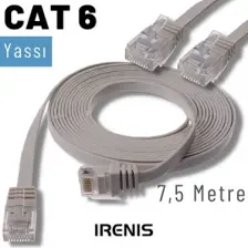 IRENIS CAT6 Yassı Ethernet (Network, LAN) Kablosu, Gri, 7.50 metre
