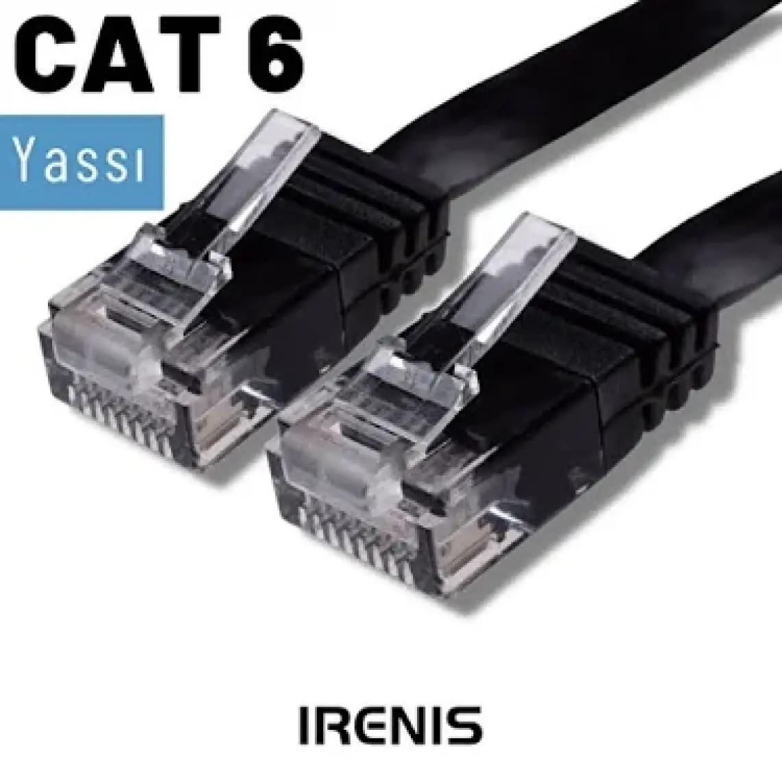 IRENIS CAT6 Yassı Ethernet (Network, LAN) Kablosu, Siyah, 7.50 metre