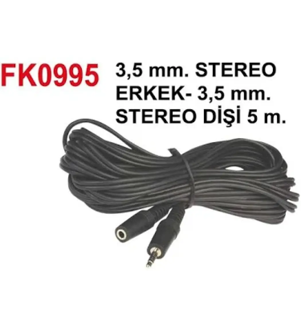 3,5Mm Stereo Erkek - Dişi Aux Ses Uzatma  Kablosu 5 Metre