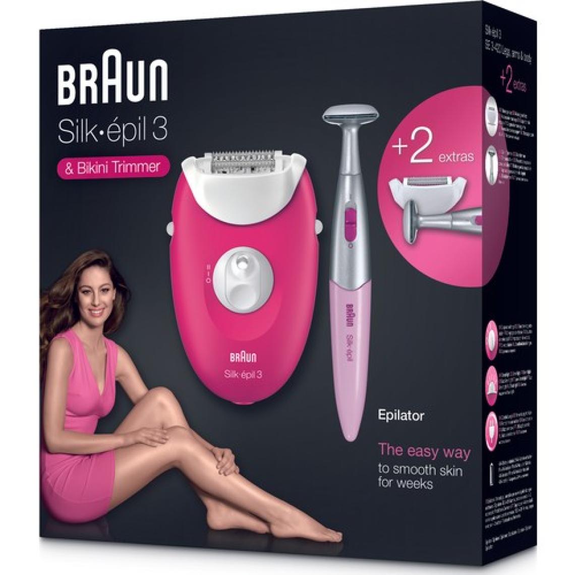 Braun Silk-épil 3 3420 Epilatör Ahududu Pembe - 2 Ek Parçalı Kablolu Epilatör / Epilasyon