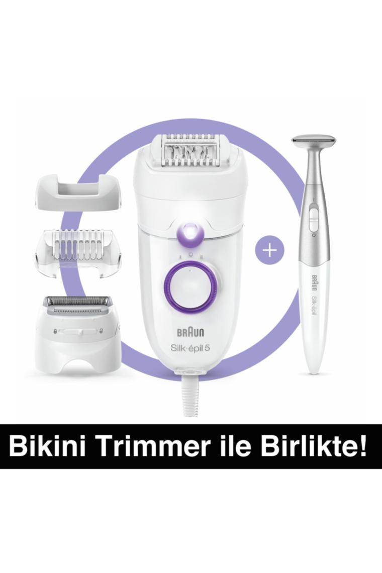 Silk-épil 5 5825 3'ü 1 Arada Kablolu Kuru Kullanım Epilatör Taşıma Çantası + 3 Ek Ataşman + Bi