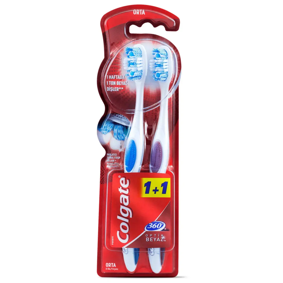 Colgate 360 Optik Beyaz Dil ve Yanak Temizleyicili Orta Beyazlatıcı Diş Fırçası 1+1