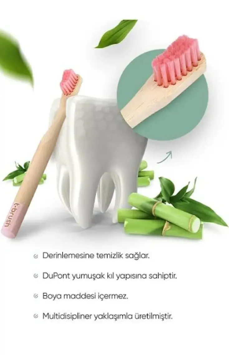 Vegan Bambu Çocuk Diş Fırçası - Yumuşak - Pembe -Plastik  içermez