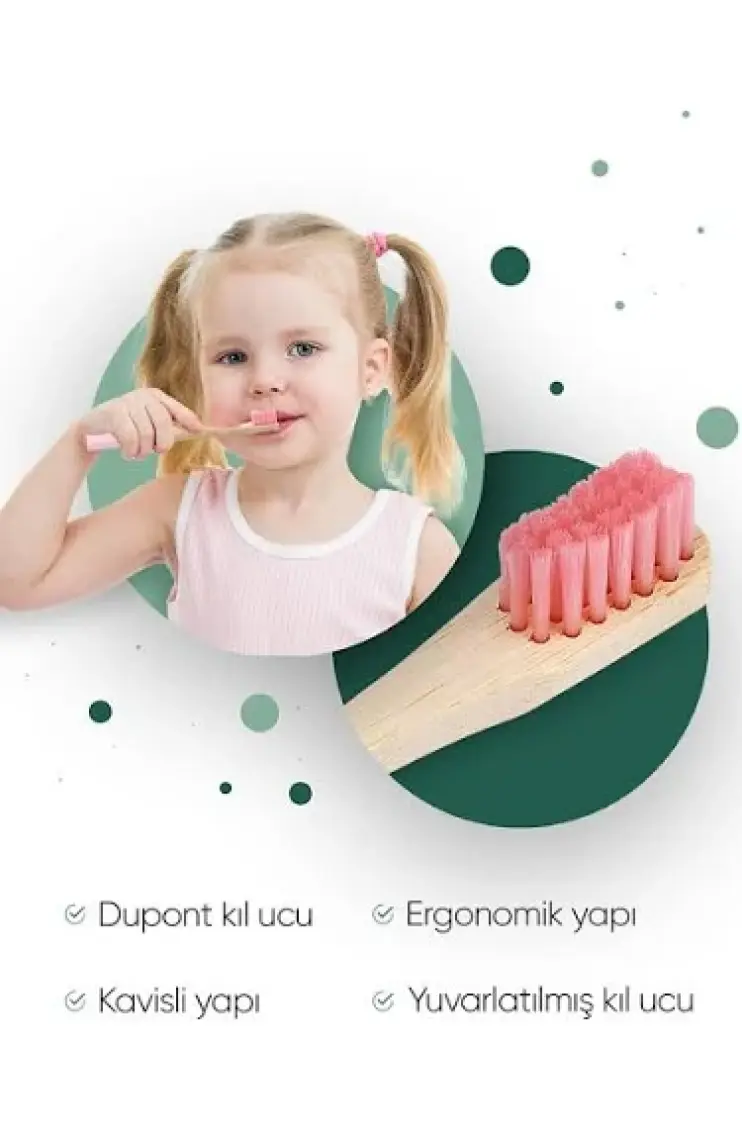 Vegan Bambu Çocuk Diş Fırçası - Yumuşak - Pembe -Plastik  içermez