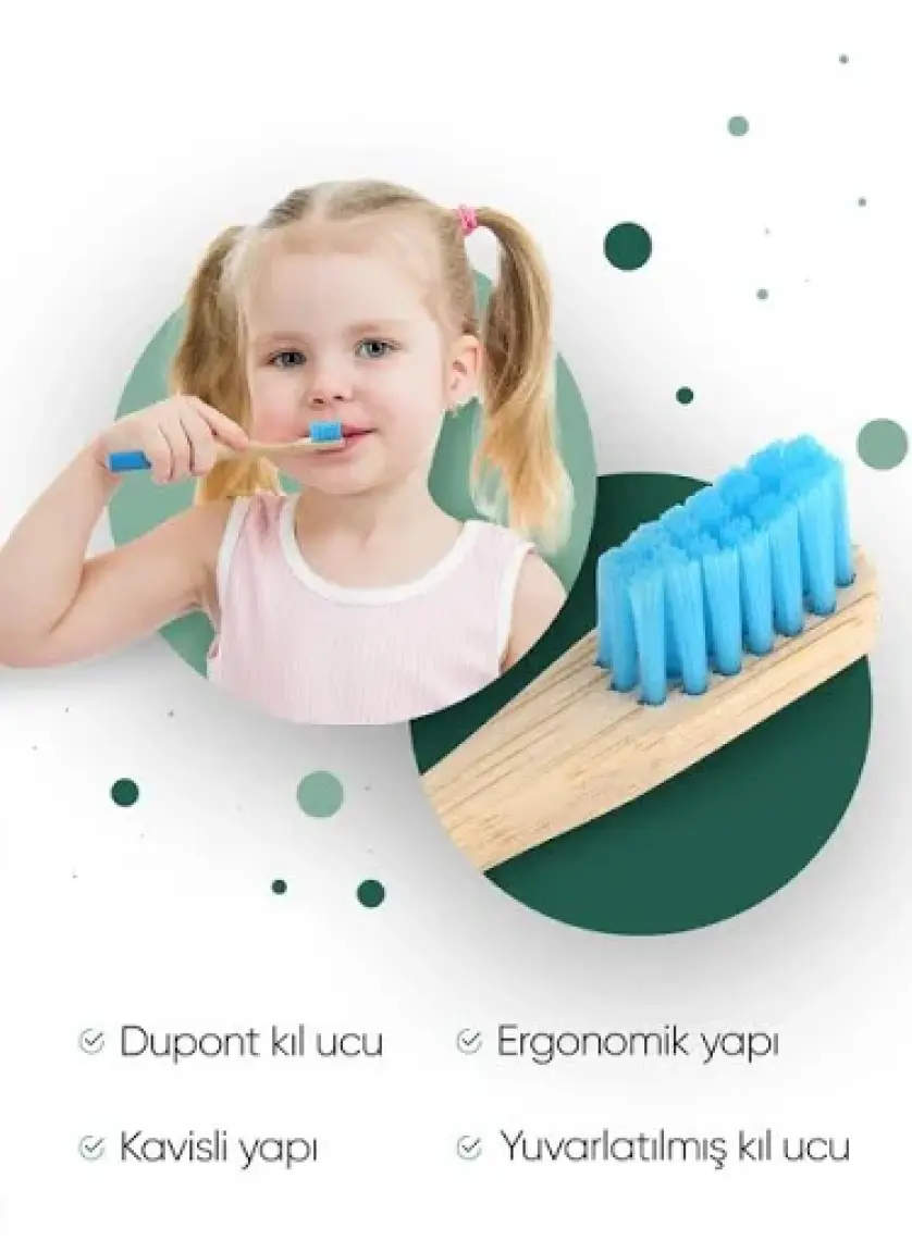 Vegan Bambu Çocuk Diş Fırçası - Yumuşak - Mavi -Plastik  içermez