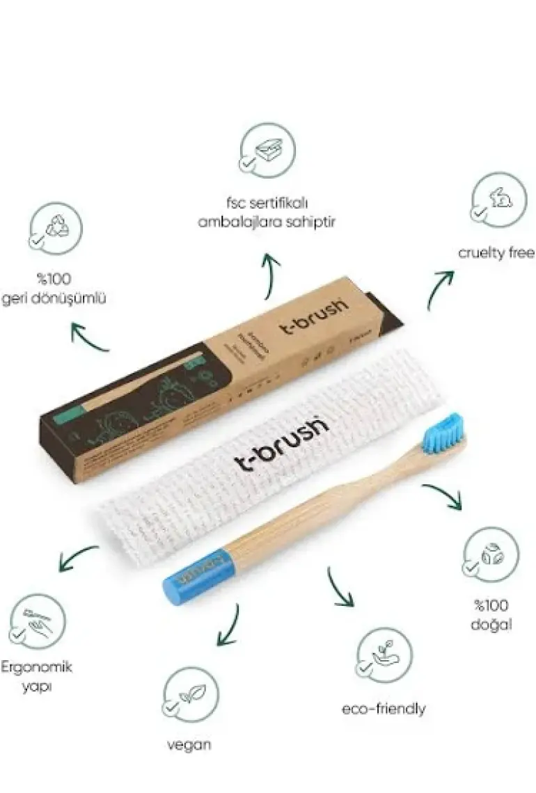 Vegan Bambu Çocuk Diş Fırçası - Yumuşak - Mavi -Plastik  içermez
