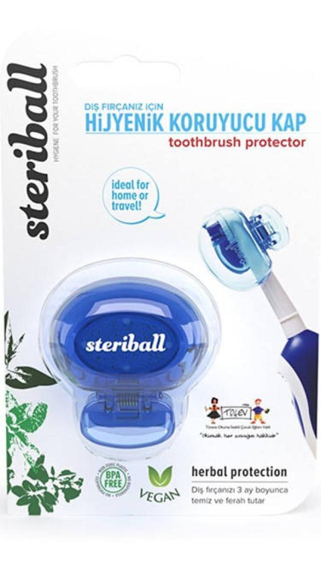 Steriball Diş Fırçası Koruma Kabı - Bitkisel Uçucu Yağlı Tabletler ile, Mavi Renk, Standart ve Elektrikli Fırçalarla Uyumlu, 1 Adet