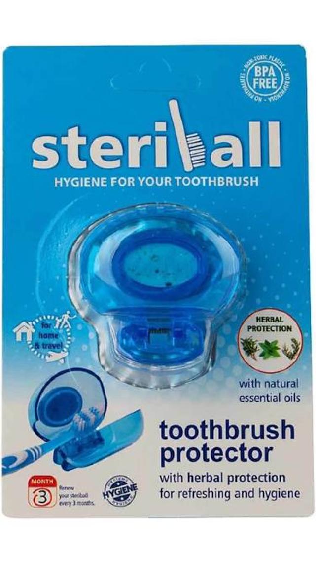 Steriball Diş Fırçası Koruma Kabı - Bitkisel Uçucu Yağlı Tabletler ile, Mavi Renk, Standart ve Elektrikli Fırçalarla Uyumlu, 1 Adet