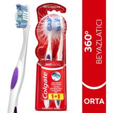 Colgate 360 Optik Beyaz Dil ve Yanak Temizleyicili Orta Beyazlatıcı Diş Fırçası 1+1