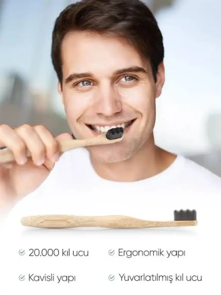 Nano Vegan Bambu Diş Fırçası - Ultra Soft (Hassas Dişler için) - Koyu Gri - Plastiksiz