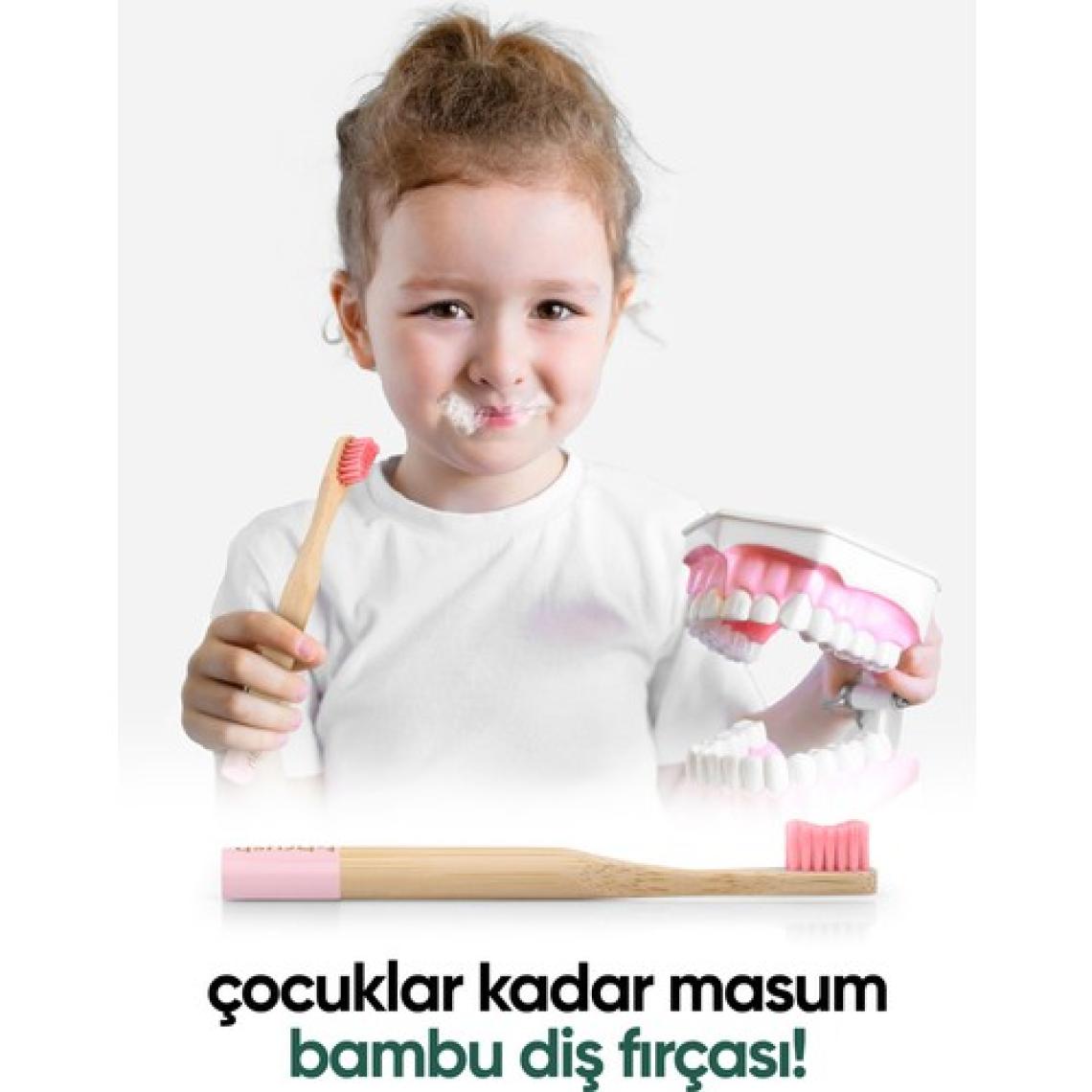 Vegan Bambu Çocuk Diş Fırçası - Yumuşak - Pembe -Plastik  içermez