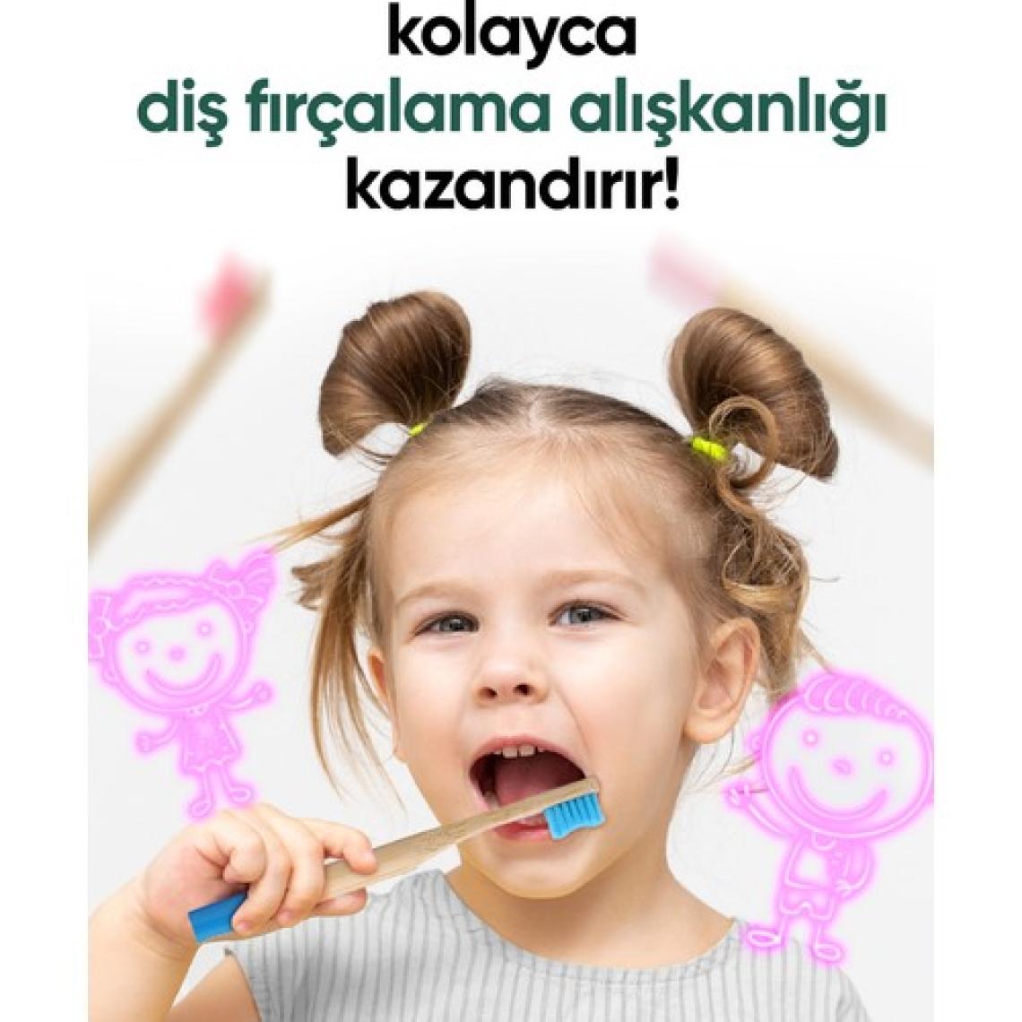 Vegan Bambu Çocuk Diş Fırçası - Yumuşak - Pembe -Plastik  içermez