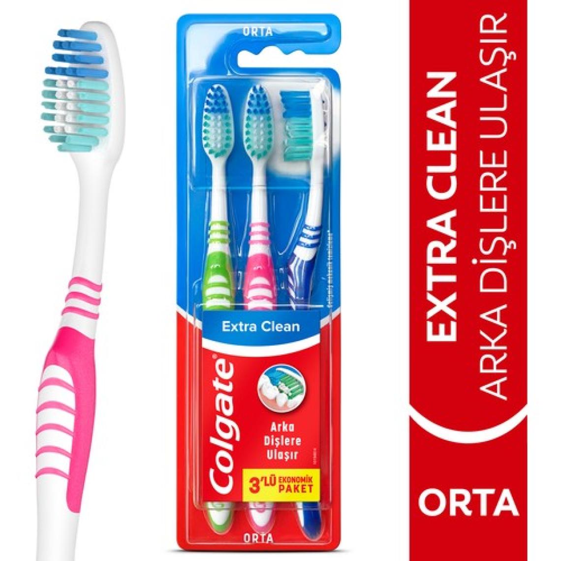 Colgate Extra CleanDil Temizleyicili Arka Dişlere Uzanan Orta Diş Fırçası 2+1