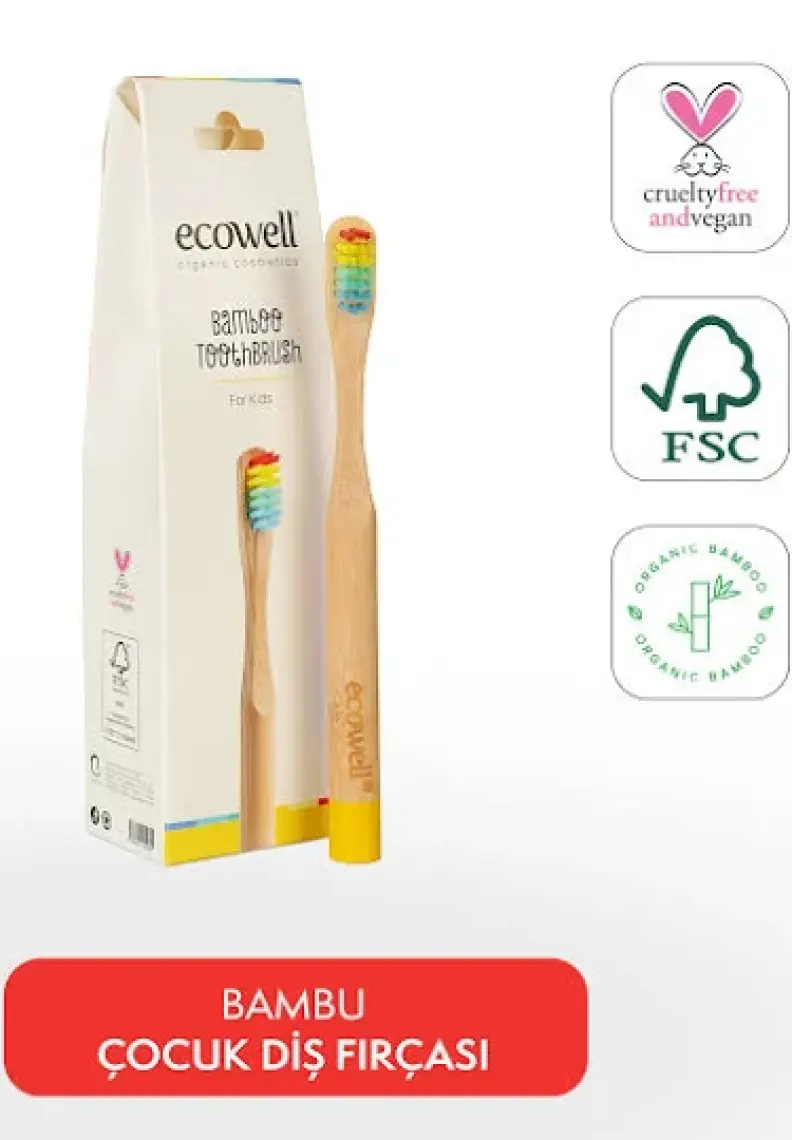 Ecowell Bambu Çocuk Diş Fırçası  Yumuşak  Doğal  Bpa İçermez  Vegan & Cruelty Free