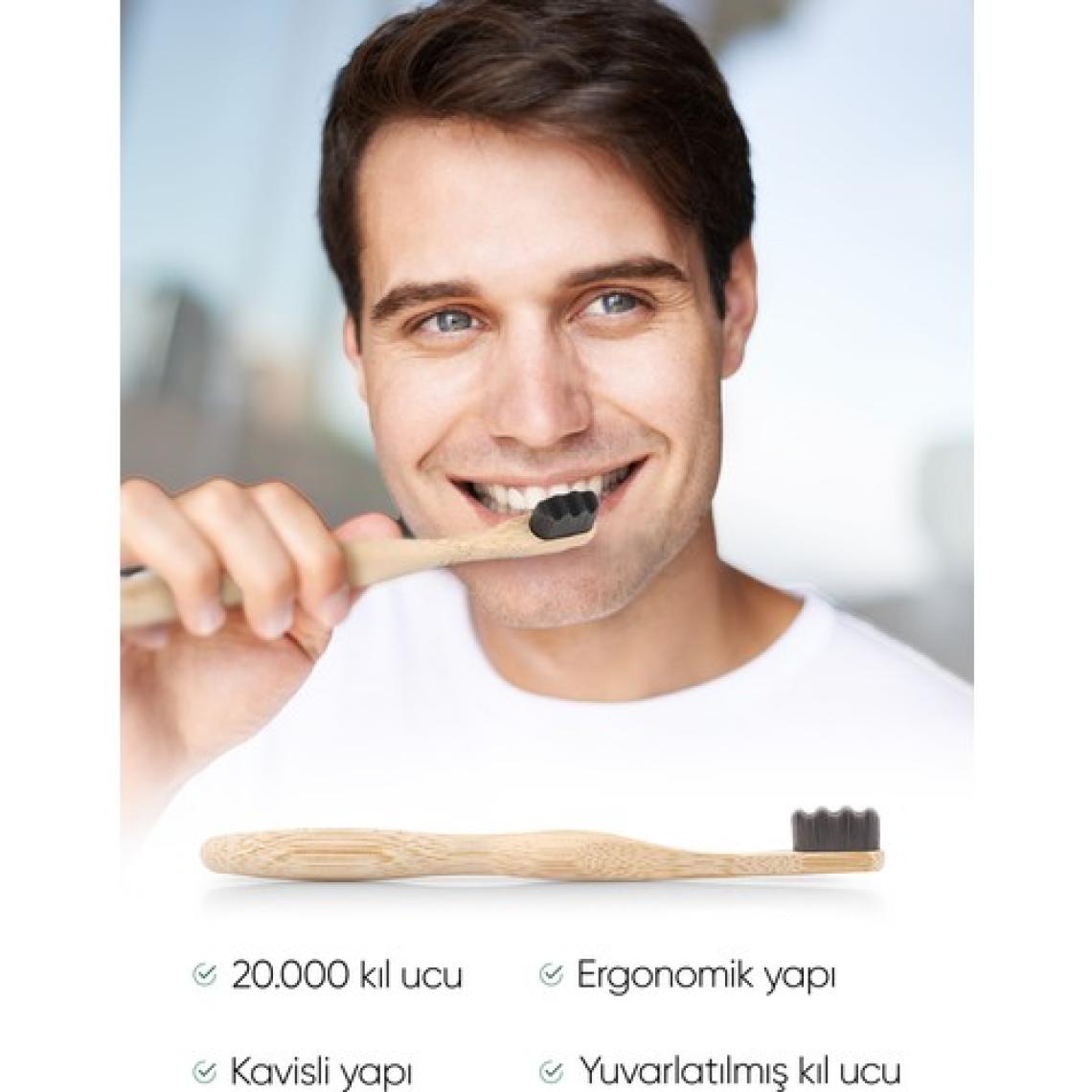 Nano Vegan Bambu Diş Fırçası - Ultra Soft (Hassas Dişler için) - Koyu Gri - Plastiksiz