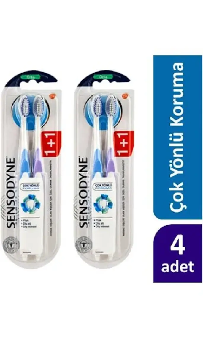 Sensodyne Orta Sertlikte Diş Fırçası - Duoflex Boyun Tasarımı, Manuel, 4'lü Paket, Hassas Diş ve Diş Eti Koruma