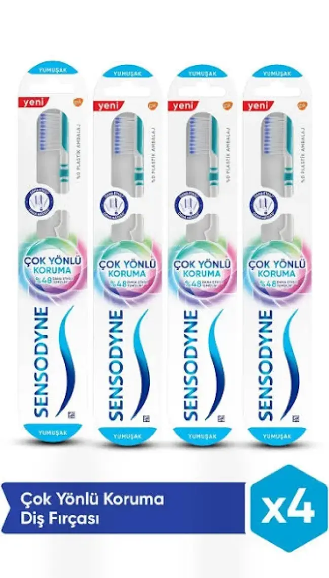 Sensodyne Orta Sertlikte Diş Fırçası - Duoflex Boyun Tasarımı, Manuel, 4'lü Paket, Hassas Diş ve Diş Eti Koruma