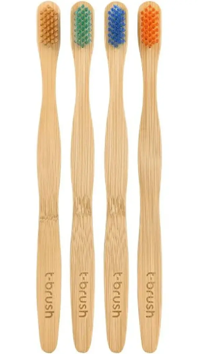 T-Brush Doğal Bambu Vegan Diş Fırçası - 4 Adet- Orta Sert - Plastiksiz