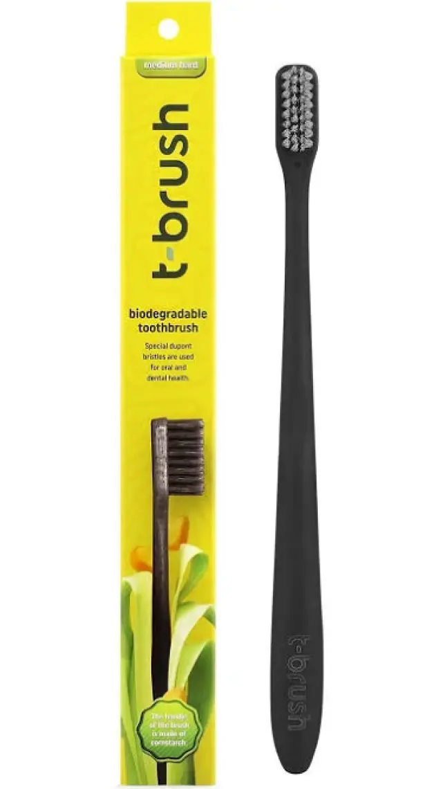 T-Brush Bioçözünür Vegan Diş Fırçası - Siyah Renk - Orta Sert